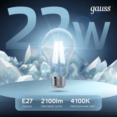 Лампа светодиодная Filament А70 22W 2100lm 4100К Е27 LED 1/10/40 | 102902222 | Gauss