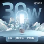 Лампа светодиодная Filament А70 30W 3100lm 4100К Е27 LED 1/10/40 | 102902230 | Gauss