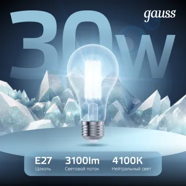 Лампа светодиодная Filament А70 30W 3100lm 4100К Е27 LED 1/10/40 | 102902230 | Gauss