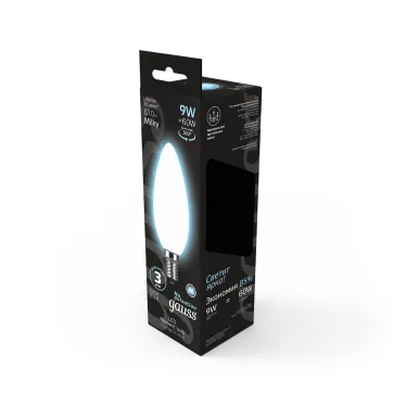 Лампа светодиодная Filament Свеча 9W 610lm 4100К Е14 milky LED 1/10/50 | 103201209 | Gauss