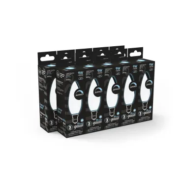 Лампа светодиодная Filament Свеча 9W 610lm 4100К Е14 milky диммируемая LED 1/10/50 | 103201209-D | Gauss