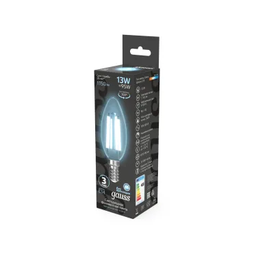 Лампа светодиодная Filament Свеча 13W 1150lm 4100К Е14 LED 1/10/50 | 103801213 | Gauss