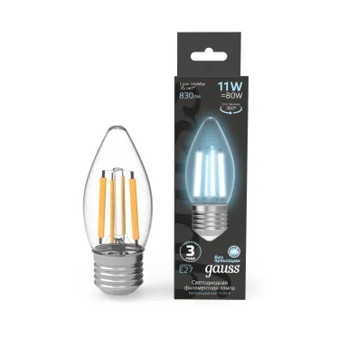 Лампа светодиодная Filament Свеча 11W 830lm 4100К Е27 LED 1/10/50 | 103802211 | Gauss