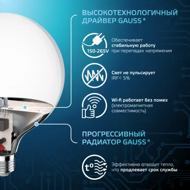 Лампа светодиодная Black LED G125 E27 22W 1840lm 4100K | 105102222 | Gauss