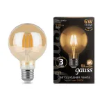 Лампа светодиодная Black LED Filament G95 E27 6W Golden 550lm 2400K | 105802006 | Gauss