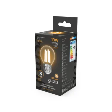 Лампа светодиодная Filament Шар 13W 1100lm 2700К Е27 LED 1/10/50 | 105802113 | Gauss