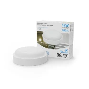 Светильник светодиодный пылевлагозащищенный для ЖКХ UNIVERSAL IP65 D160*53 12W 980lm 6500K круглый c микр сенсором 1/40 | 126411312-S | Gauss