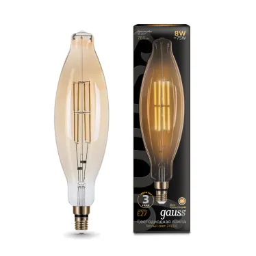 Лампа светодиодная LED Vintage Filament BT120 8W E27 120*420mm Amber 780lm 2400K 1/10 | 155802008 | Gauss