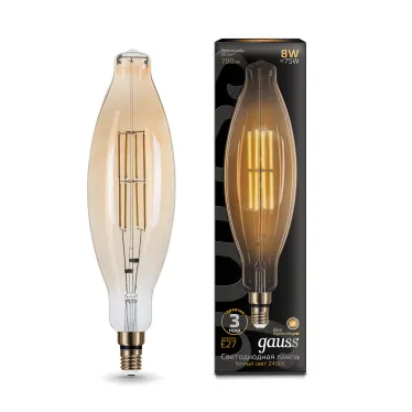 Лампа светодиодная LED Vintage Filament BT120 8W E27 120*420mm Amber 780lm 2400K 1/10 | 155802008 | Gauss