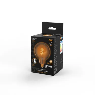Лампа светодиодная Black LED Filament G120 Flexible E27 6W Golden 360lm 2400К | 158802008 | Gauss