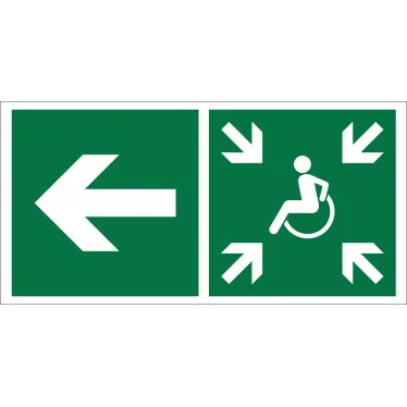 Знак безопасности BL-3015A.E75"Напр. движ. к пункту сбора(безоп.зоне)МГН налево" | a18562 | Белый свет