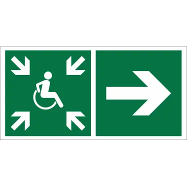 Знак безопасности BL-2915B.E76"Напр.движ. к пункту сбора(безоп.зоне)МГН направо" | a18509 | Белый свет