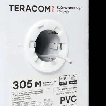 Кабель витая пара TERACOM PRO Cat.5E F/UTP 4 пары solid 24AWG цвет серый упак. 305м | TRP-5EFTP-04PVC-GY-IN3 | EKF