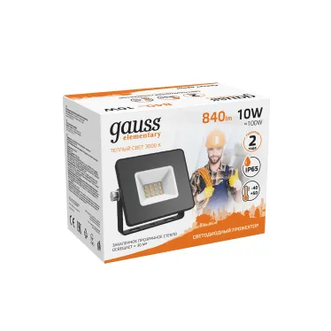 Прожектор светодиодный Gauss LED 10W 670lm IP65 3000К черный | 613527110 | Gauss