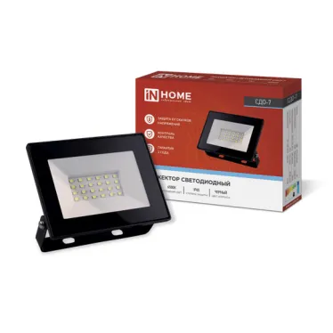 Прожектор светодиодный СДО-7 30Вт 230В 6500К IP65 черный | 4690612034621 | IN HOME