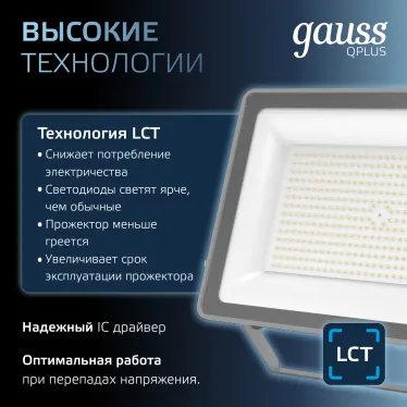 Прожектор светодиодный Qplus 150W 18000lm 6500K 175-265V IP65 графитовый LED 1/4 | 690511150 | Gauss