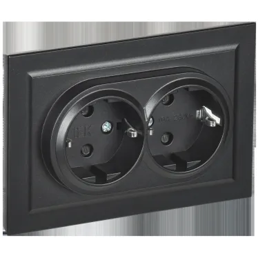 BRITE Розетка 2-ая с заземлением со шторками 16А в сборе РСш12-3-БрЧ черный | BR-R24-16-K02-F | IEK