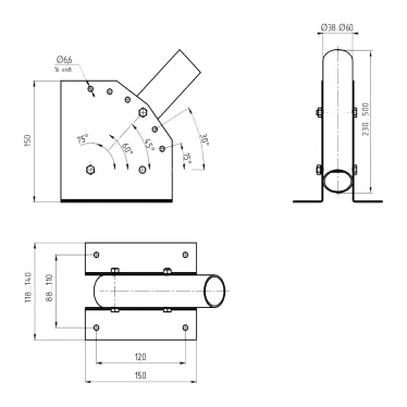 Кронштейн для уличных светильников с переменным углом 230х150х120 D48мм | 903265102 | Gauss