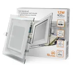 Светильник светодиодный квадратный с декоративным стеклом,160х160х30, O118x118 12W 3000K, 900 лм | 948111112 | Gauss