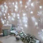 Гирлянда светодиодная "Бахрома" 3*0,8 м 200 LED БЕЛЫЕ, прозрачный ПВХ | 255-065 | NEON-NIGHT