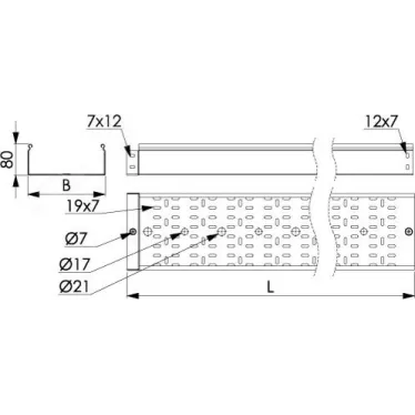 Лоток перфорированный 80х80х3000 толщина 1.2 мм горячеоцинкованный