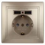 1-410-04 Intro Розетка+USB, IP20, СУ, Plano, шампань | Б0043250 | Intro