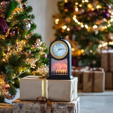 Светодиодный камин Старинные часы с эффектом живого огня 14,7x11,7x25 см, черный, батарейки 2хС (не в комплекте) USB | 511-020 | NEON-NIGHT