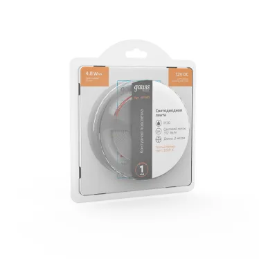 Лента светодиодная Basic LED 2835/60 12V 4,8W/m 312lm/m 3000K 8mm IP20 2m 1/100 | BT003 | Gauss