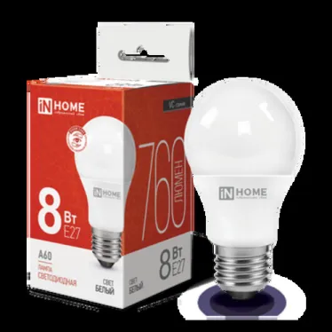 Лампа светодиодная LED-A60-VC 8Вт 230В Е27 4000К 720Лм | 4690612024028 | IN HOME