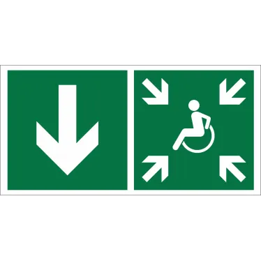 Знак безопасности BL-2010B.E79"Указ. двери пункта сбора(безоп.зоны)МГН(лев.)" | a19725 | Белый свет