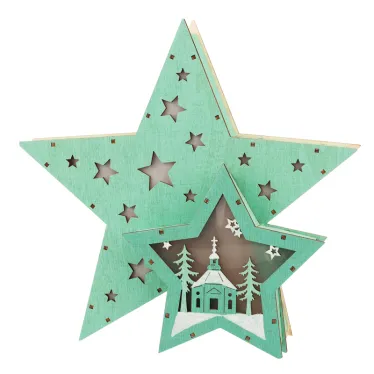 Деревянная фигура с подсветкой Домик Звездочета бирюзовая 26х7х25 см, | 504-019 | NEON-NIGHT