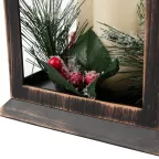 Декоративный фонарь со свечкой и шишкой, бронзовый корпус, размер 14x14x27 см, цвет теплый белый | 513-048 | NEON-NIGHT