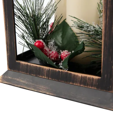 Декоративный фонарь со свечкой и шишкой, бронзовый корпус, размер 14x14x27 см, цвет теплый белый | 513-048 | NEON-NIGHT