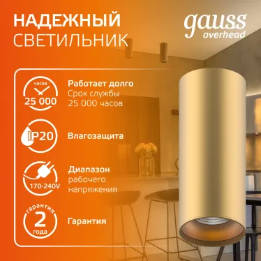 Светильник светодиодный декоративный бытовой HD002 12W (кофе золото) 3000K 79x200мм | HD002 | Gauss