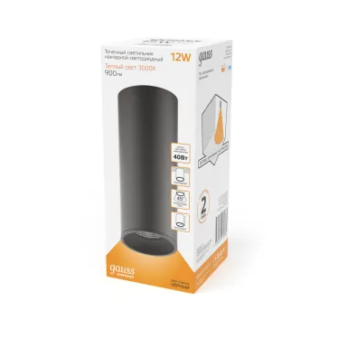 Светильник светодиодный накладной HD029 12W (черный/черный) 3000K 79x200мм | HD029 | Gauss