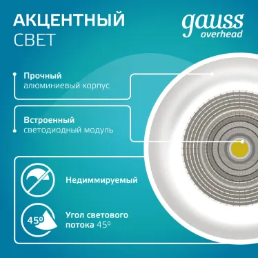 Светильник светодиодный накладной/подвесной HD036 12W (белый/белый) 4100K 79*200мм 1/10 | HD036 | Gauss