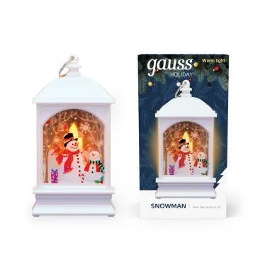 Фонарь новогодний светодиодный "Снеговик" серия Holiday, 0,1W, тёплый свет, белый, батарейки в комплекте, 1/100 | HL030 | Gauss