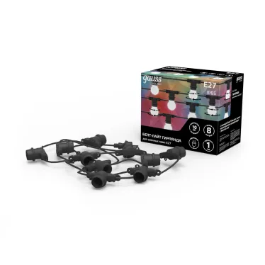 Гирлянда "Белт Лайт" серия Holiday для сменных ламп Е27, 10 ламп, 8 м, IP65, черный, 1/8 | HL070 | Gauss