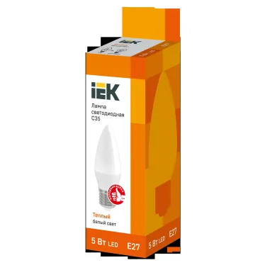 Лампа светодиодная LED 5Вт Е27 220В 3000К C35 свеча | LLE-C35-5-230-30-E27 | IEK