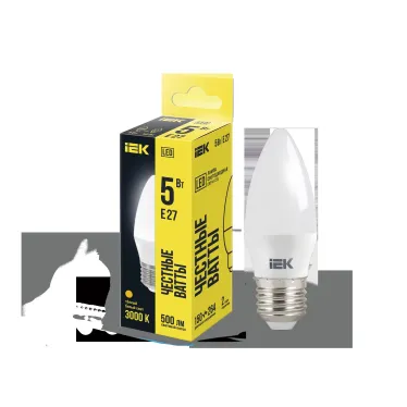 Лампа светодиодная LED 5Вт Е27 220В 3000К C35 свеча | LLE-C35-5-230-30-E27 | IEK