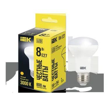 Лампа светодиодная LED 8Вт Е27 220В 3000К R63 рефлектор | LLE-R63-8-230-30-E27 | IEK