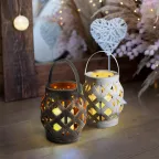 Декоративный фонарь со свечкой, плетеный корпус, белый, размер 14х14х16,5 см, цвет теплый белый | 513-057 | NEON-NIGHT