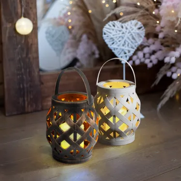 Декоративный фонарь со свечкой, плетеный корпус, белый, размер 14х14х16,5 см, цвет теплый белый | 513-057 | NEON-NIGHT