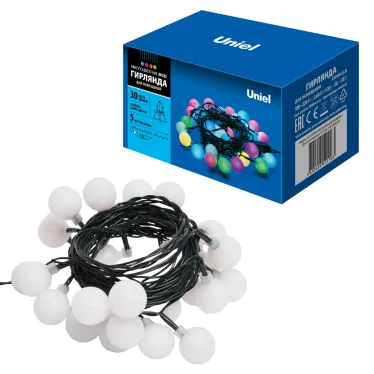 Гирлянда светодиодная  «Радуга-1»  ULD-S0500-030/DGA RGB IP20 RAINBOW-1   5м. 30 диодов. RGB свет. шнур зеленый. | UL-00005470 | Uniel