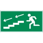 пиктограмма "ПО ЛЕСТНИЦЕ ВНИЗ ВЛЕВО" 400х200мм для аварийно-эвакуационного светильника Vault | V5-EM03-60.013.038 | VARTON