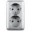 Розетка двойная наружная с заземлением с изоляционной пластиной серебро
