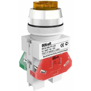 Выключатель кнопочный ВK-30 ABLFP диам. 30мм желтый LED 220В