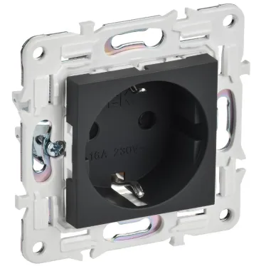 SKANDY Розетка с заземлением с защитными шторками 16А безвинтовое крепление SK-R06G графит IEK