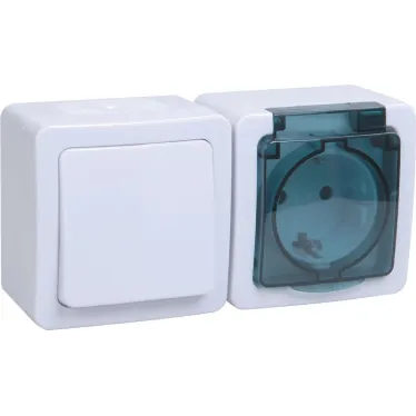 Гермес PLUS Блок наружный: выключатель одноклавишный и розетка с заземлением IP54