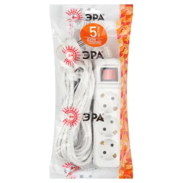 Удлинитель электрический с заземлением с выключателем 3 розетки 5м ПВС 3x0,75мм2 10А UX-3es-5m ЭРА